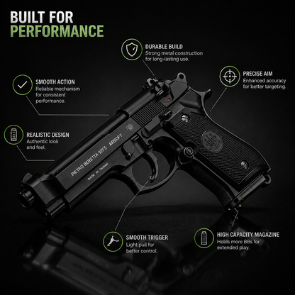 Matte Beretta M92 Gun + 5 BBs - Action Pack