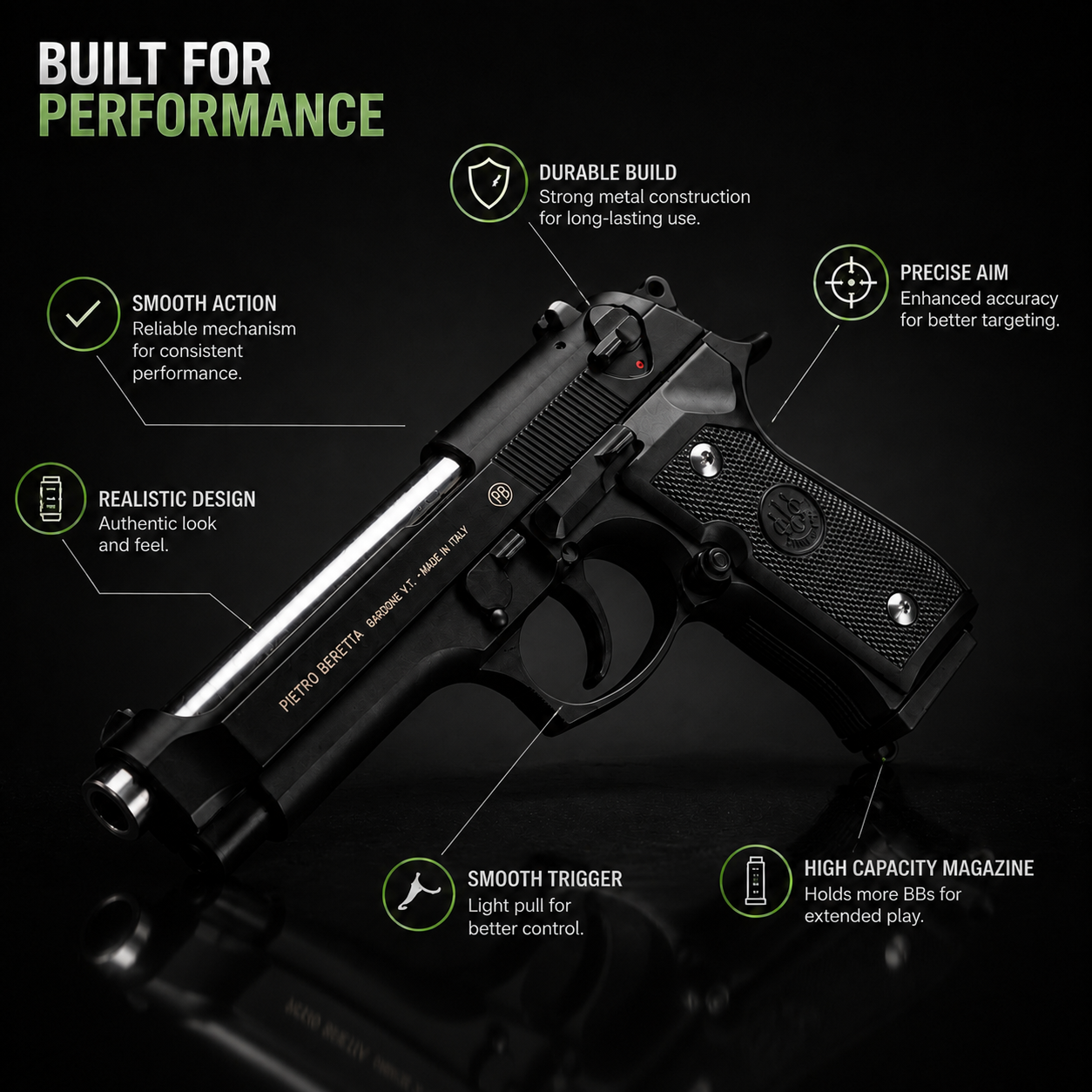 Half Black Beretta M92 Gun + 5 BBs - Action Pack