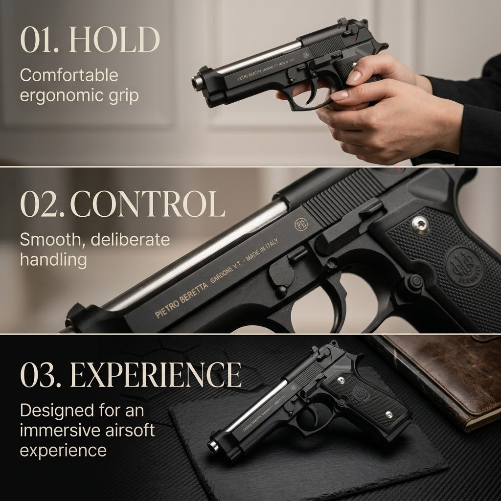 Black M92 Beretta Airsoft Toy Gun Realistic Design Safe Fun For Play