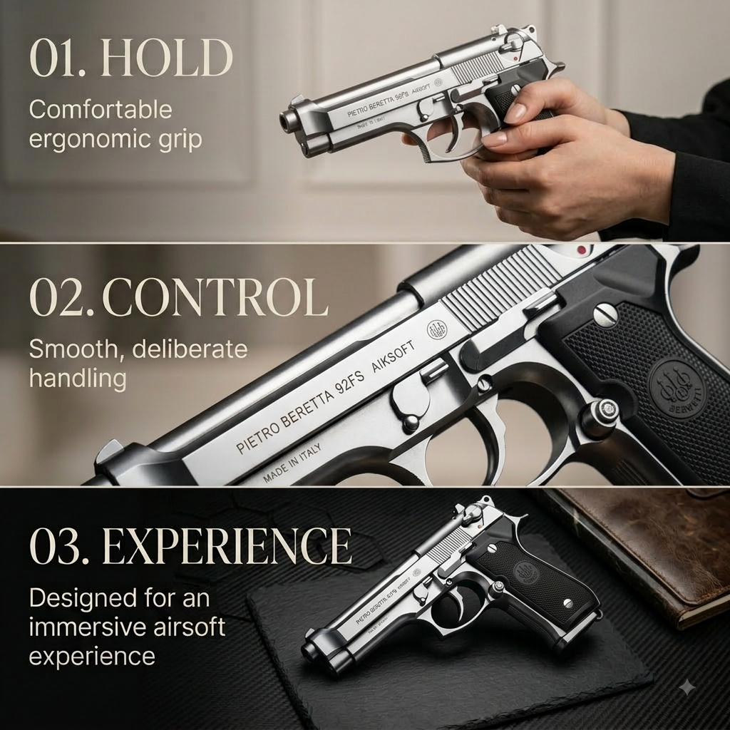 Silver Beretta M92 Gun + 5 BBs - Action Pack