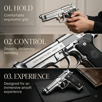 Silver Beretta M92 Gun + 5 BBs - Action Pack