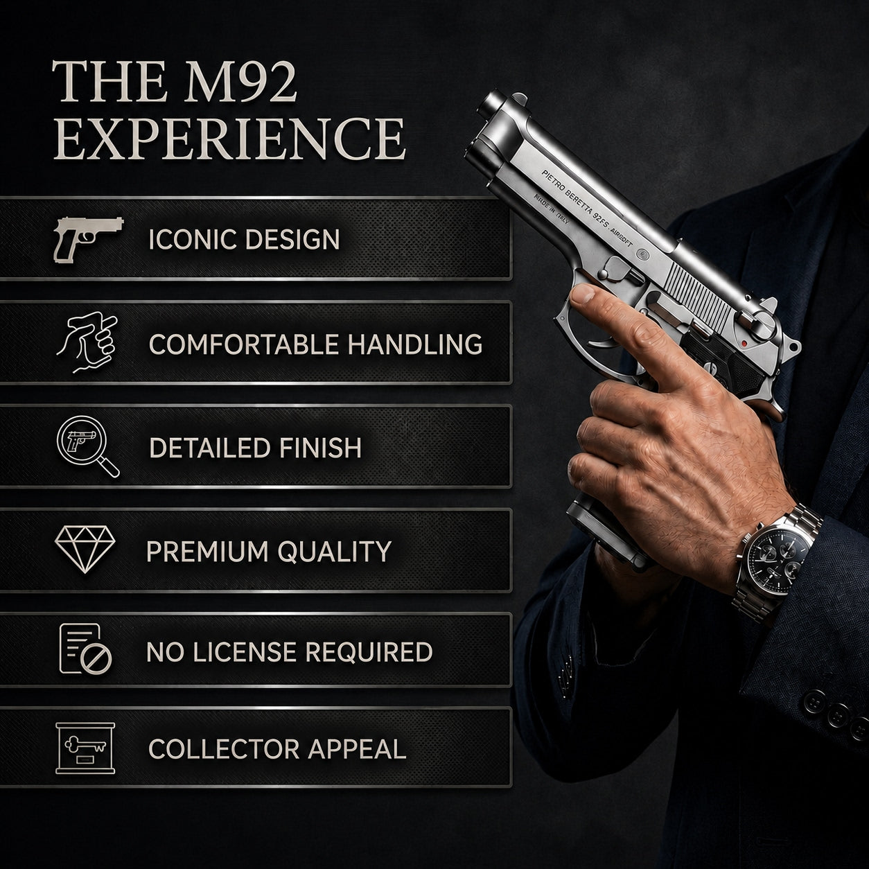 Silver M92 Beretta Airsoft Toy Gun Realistic Design Safe Fun For Play