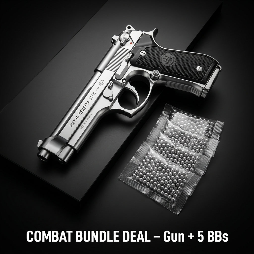 Silver Beretta M92 Gun + 5 BBs - Action Pack