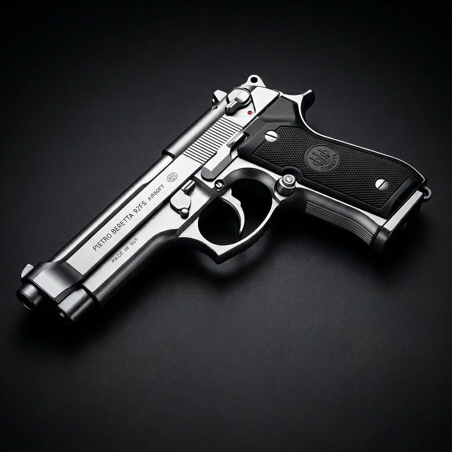 Silver M92 Beretta Airsoft Toy Gun Realistic Design Safe Fun For Play