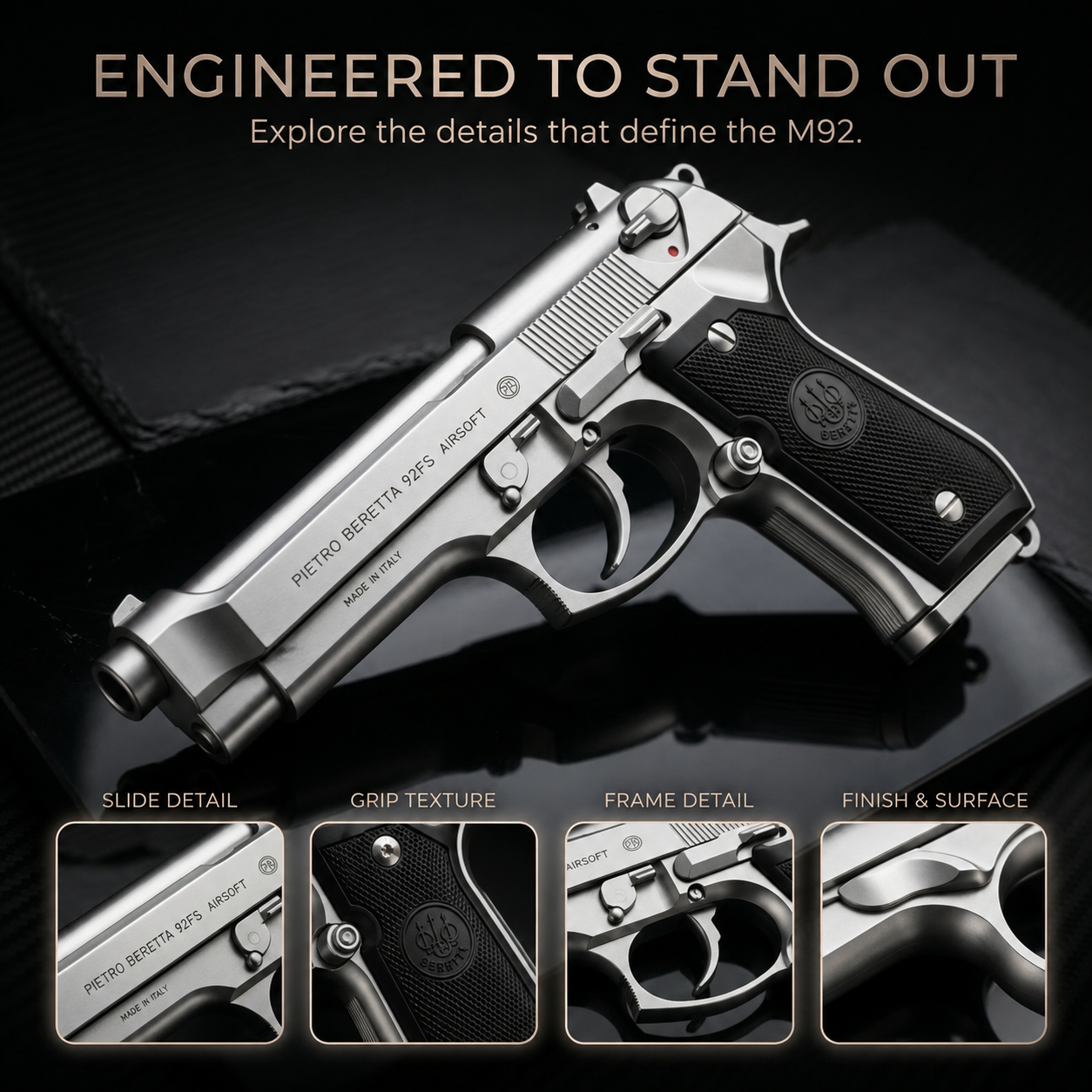 Silver M92 Beretta Airsoft Toy Gun Realistic Design Safe Fun For Play