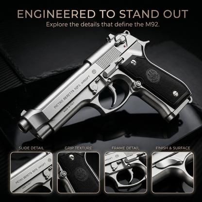 Silver M92 Beretta Airsoft Toy Gun Realistic Design Safe Fun For Play