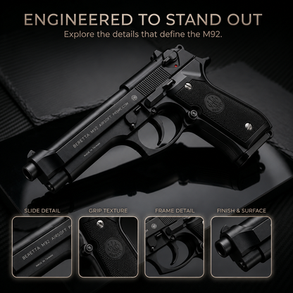 Full Black M92 Beretta Airsoft Toy Gun Realistic Design Safe Fun For Play