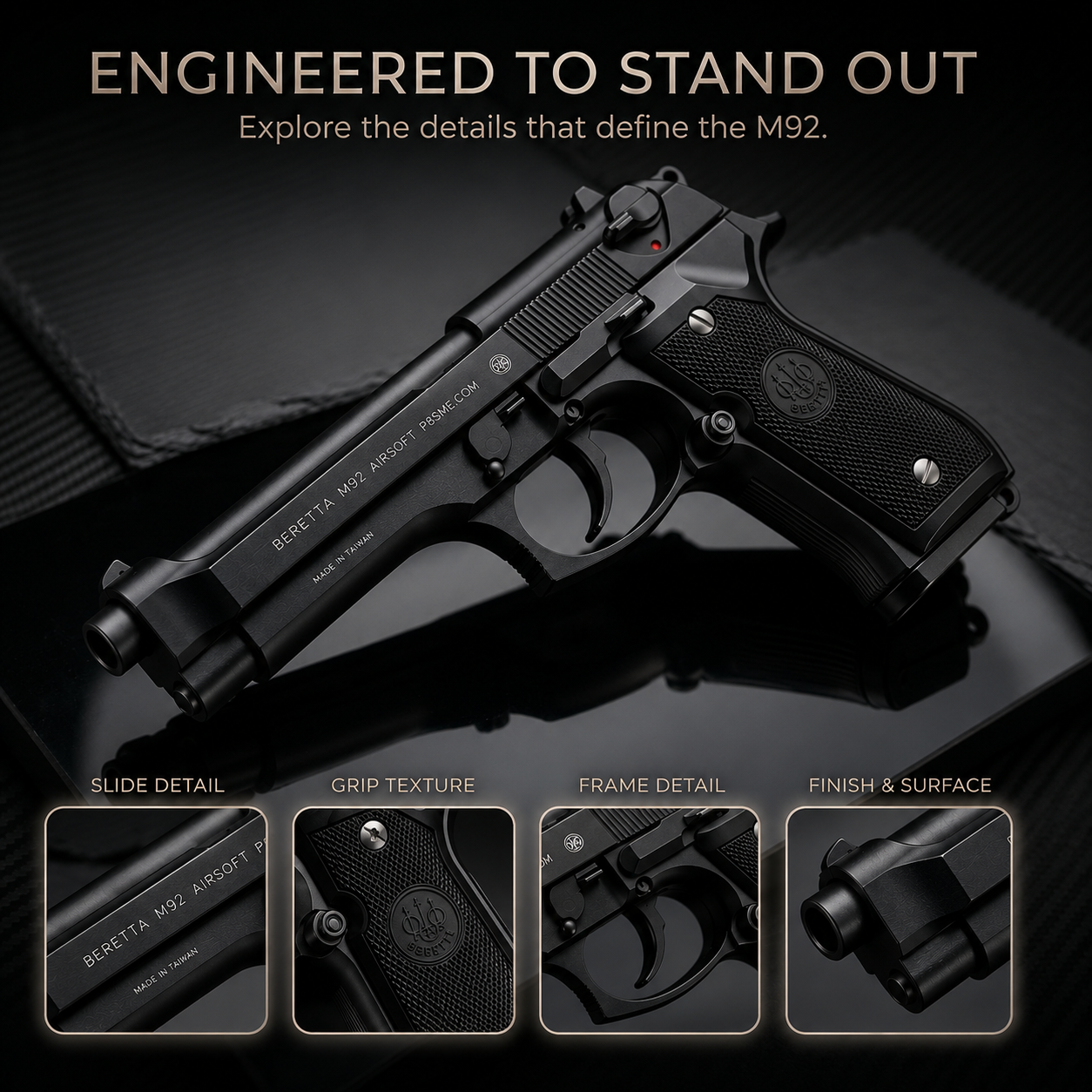 Matte Beretta M92 Gun + 5 BBs - Action Pack